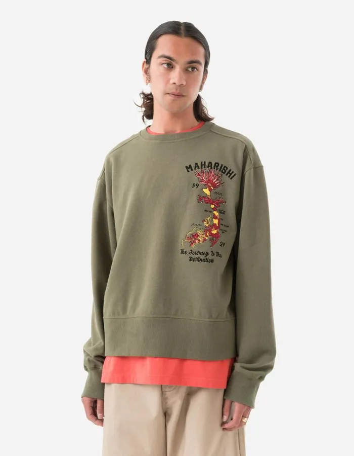 Maharishi Crew Sweats 5248 Dragon Map Vintage Crew Sweat Olive OG107F 8211 Men