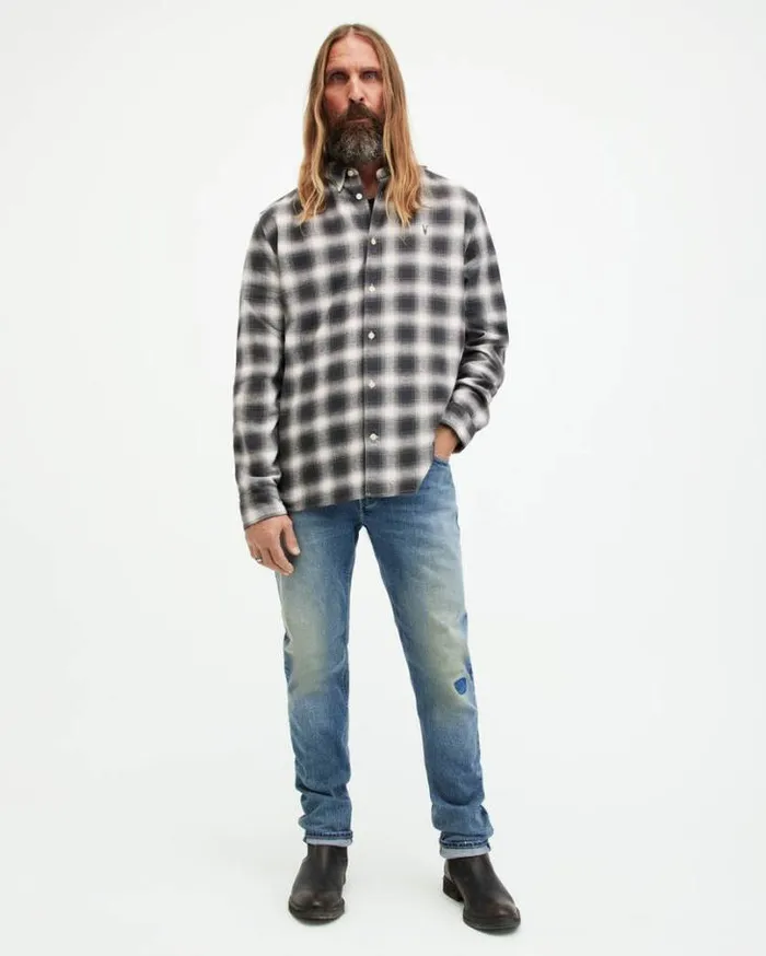 Malpaso Checked Relaxed Fit Shirt Oatmeal Wtwshd Bl Men AllSaints Shirts