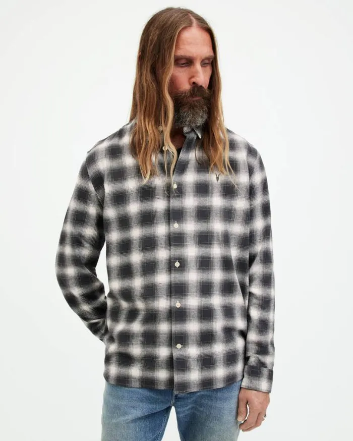 Malpaso Checked Relaxed Fit Shirt Oatmeal Wtwshd Bl Men AllSaints Shirts