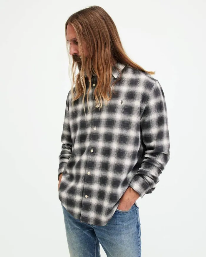 Malpaso Checked Relaxed Fit Shirt Oatmeal Wtwshd Bl Men AllSaints Shirts