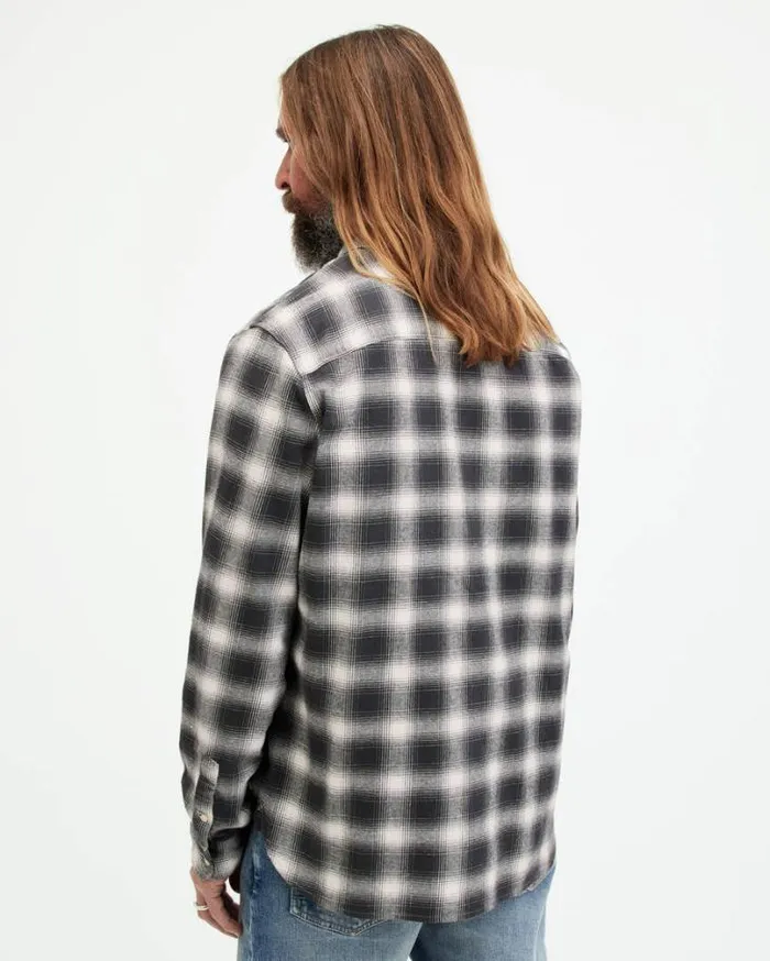Malpaso Checked Relaxed Fit Shirt Oatmeal Wtwshd Bl Men AllSaints Shirts