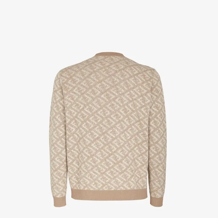 Man Beige Cotton Pullover Beige Fendi Knitwear