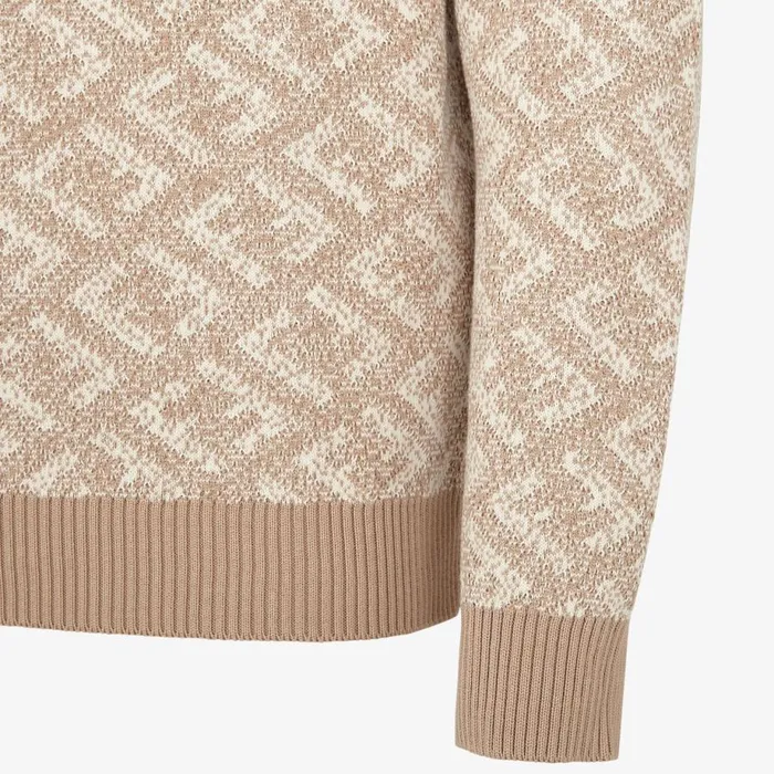 Man Beige Cotton Pullover Beige Fendi Knitwear