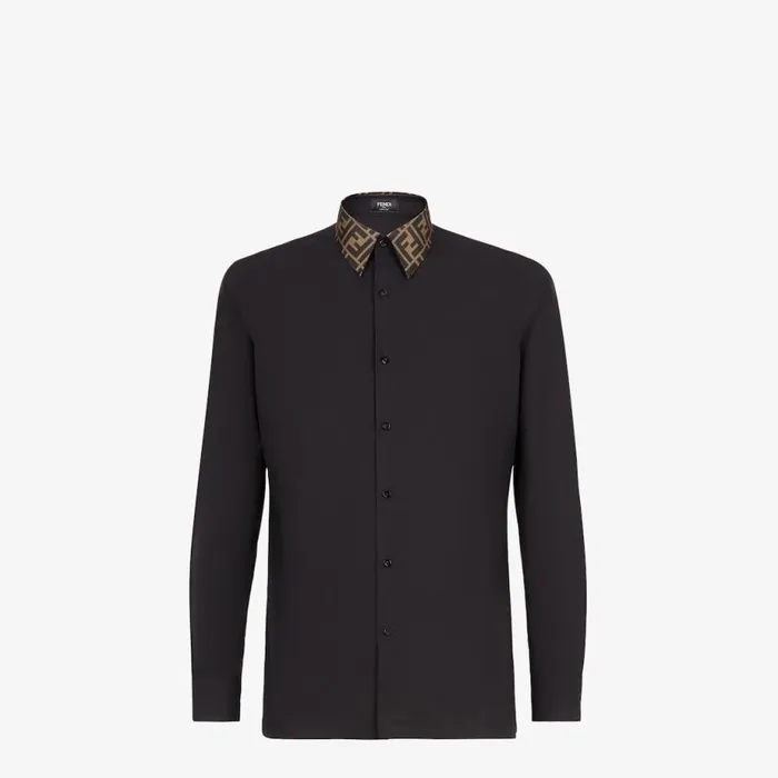 Man Black Cotton Shirt Black Fendi Shirts