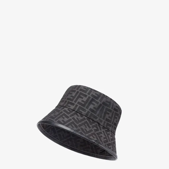 Man Black Fabric Bucket Hat Black Fendi Hats and Gloves