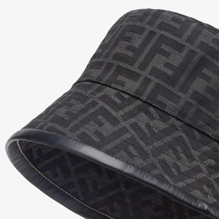 Man Black Fabric Bucket Hat Black Fendi Hats and Gloves
