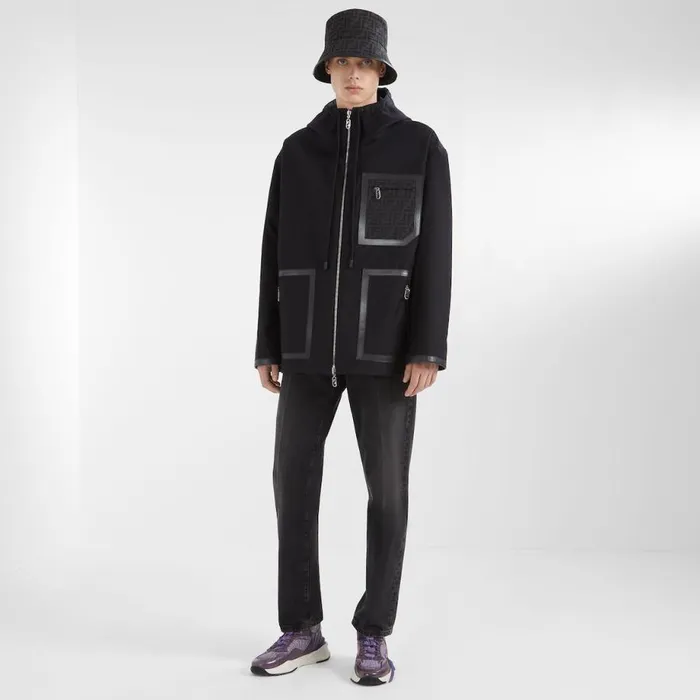 Man Black Fabric Bucket Hat Black Fendi Hats and Gloves