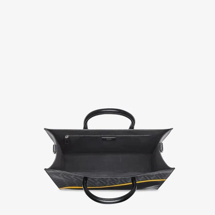 Man Black Leather And Ff Fabric Bag Black Fendi Travel Bags