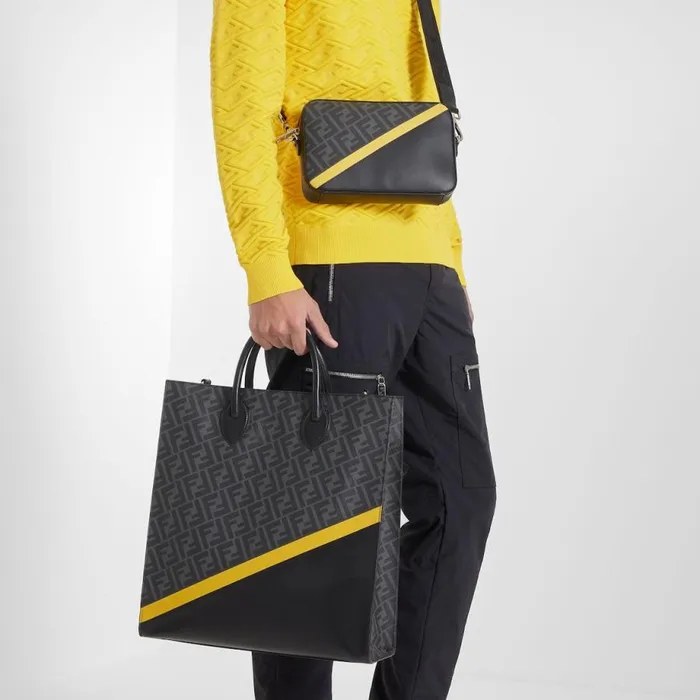 Man Black Leather And Ff Fabric Bag Black Fendi Travel Bags