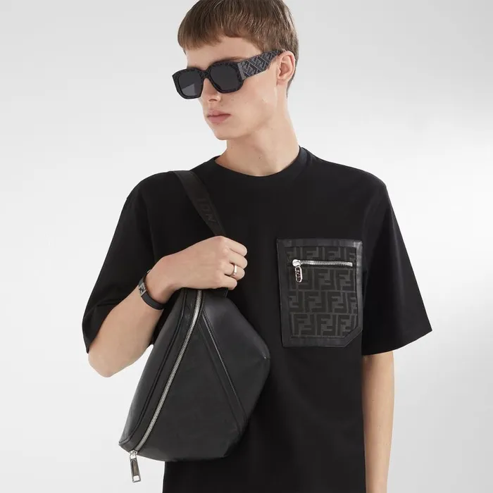 Man Black Leather Belt Bag Black Fendi Belt Bags