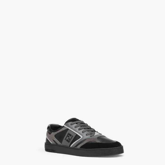 Man Black Leather LowTops Black Fendi Sneakers