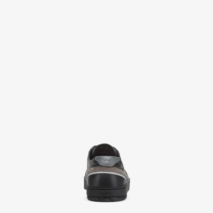 Man Black Leather LowTops Black Fendi Sneakers