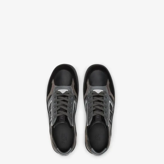 Man Black Leather LowTops Black Fendi Sneakers