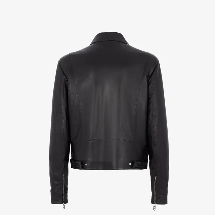 Man Black Nappa Leather Biker Jacket Black Fendi Coats and Outerwear