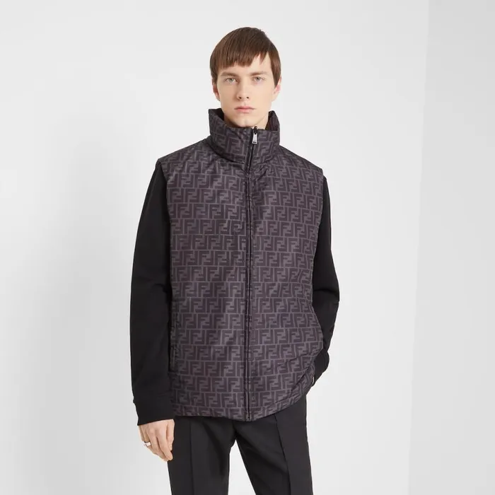 Man Black Nylon Gilet Black Fendi Coats and Outerwear