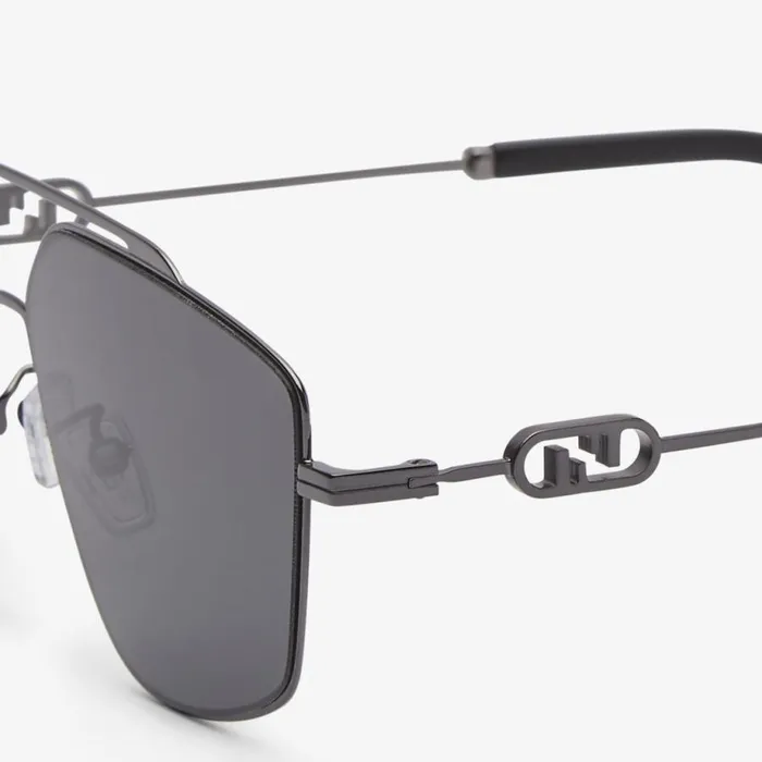 Man Black Ruthenium Metal Sunglasses With Dark Grey Lenses Black Fendi Sunglasses
