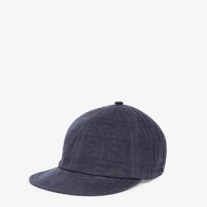 Man Blue Denim Baseball Cap Blue Fendi Hats and Gloves
