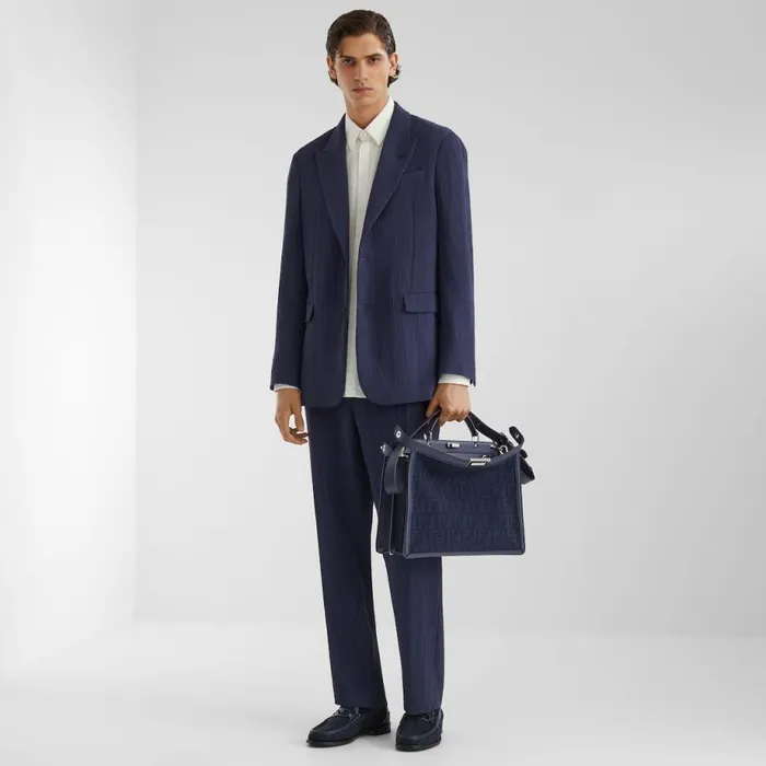 Man Blue Viscose Jacket Blue Fendi Jackets and Suits