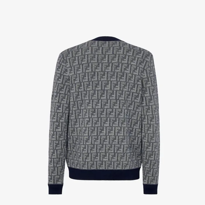Man Blue Wool Cardigan Blue Fendi Knitwear