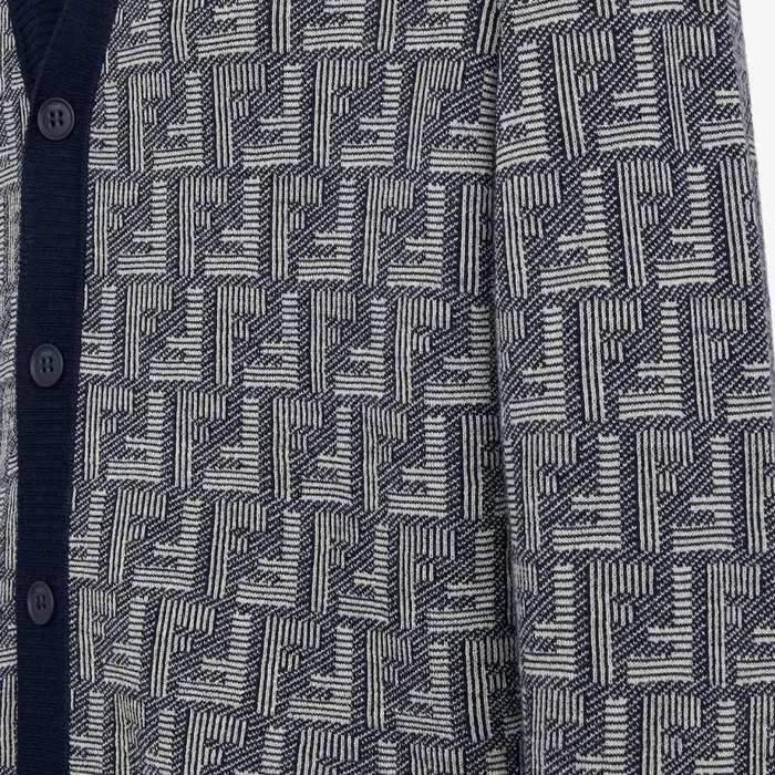 Man Blue Wool Cardigan Blue Fendi Knitwear