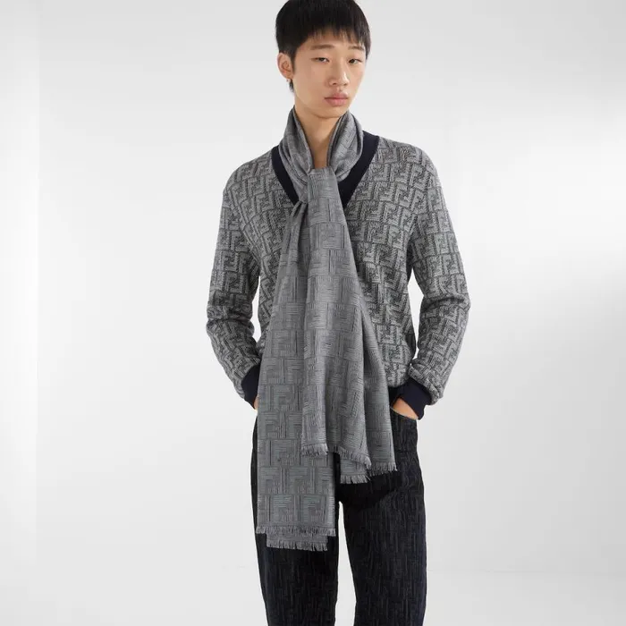 Man Blue Wool Cardigan Blue Fendi Knitwear