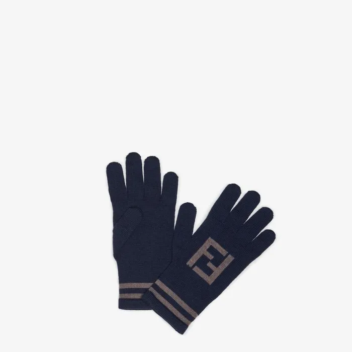 Man Blue Wool Gloves Blue Fendi Hats and Gloves