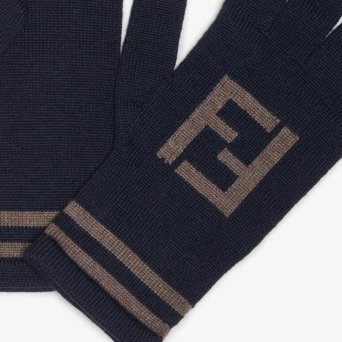 Man Blue Wool Gloves Blue Fendi Hats and Gloves