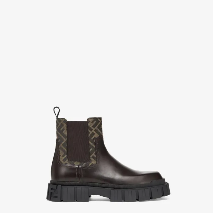 Man Brown Leather Chelsea Boots Brown Fendi Lace Ups and Boots