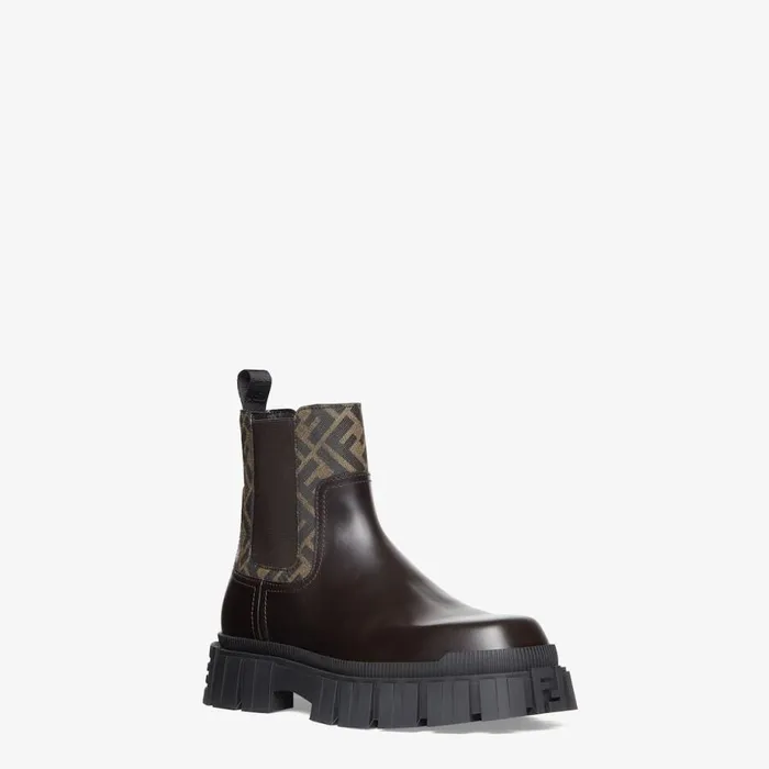 Man Brown Leather Chelsea Boots Brown Fendi Lace Ups and Boots
