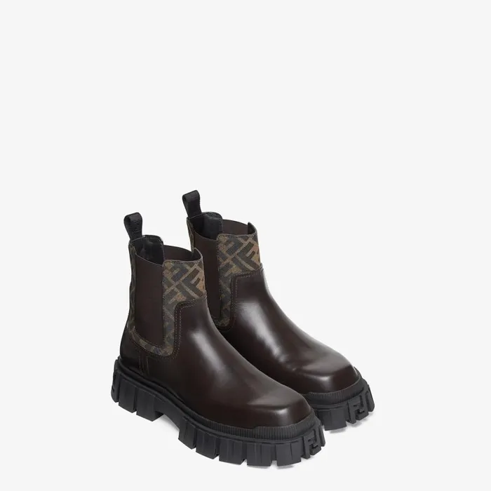 Man Brown Leather Chelsea Boots Brown Fendi Lace Ups and Boots