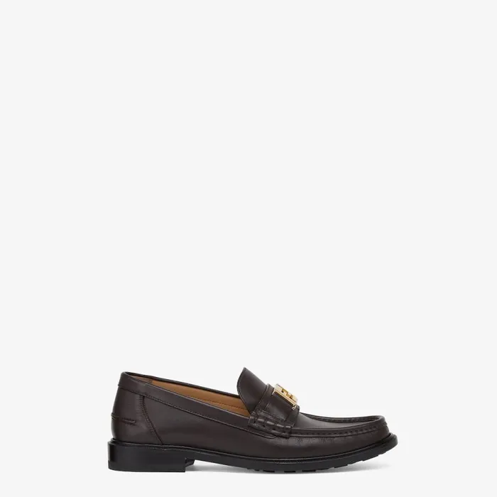 Man Brown Leather Loafers Brown Fendi Loafers and Mocassins