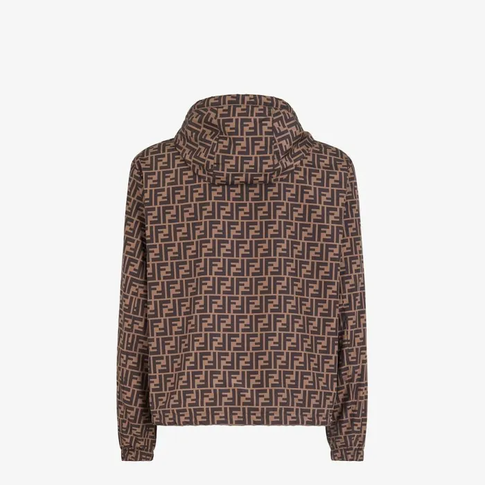 Man Brown Nylon Windbreaker Brown Fendi Coats and Outerwear