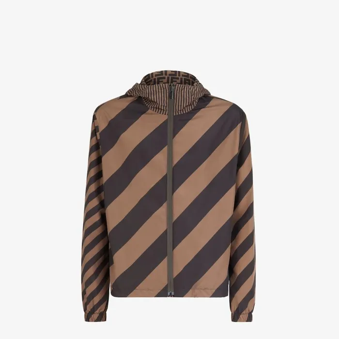 Man Brown Nylon Windbreaker Brown Fendi Coats and Outerwear