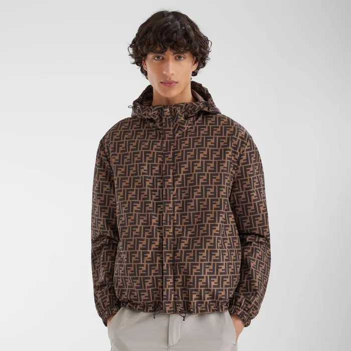 Man Brown Nylon Windbreaker Brown Fendi Coats and Outerwear