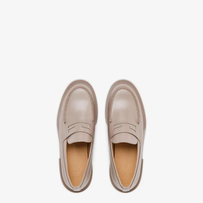 Man Dove Grey Leather Loafers Grey Fendi Loafers and Mocassins