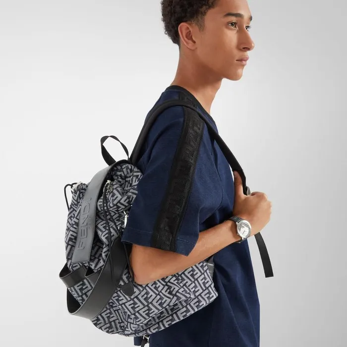 Man Ff Jacquard Fabric Backpack Black Fendi Backpacks
