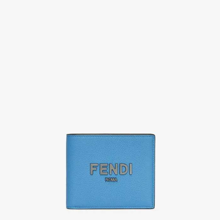 Man Light Blue Leather BiFold Wallet Light Blue Fendi Wallets