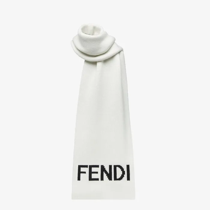 Man White Wool Scarf White Fendi Scarves