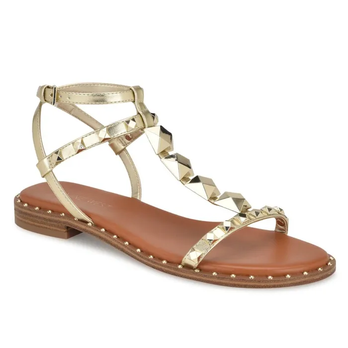 Marcila Studded Ankle Strap Sandals Platino Women Nine West Low Heel Marcila Studded Ankle Strap Sandals Platino Women Nine West Low Heel