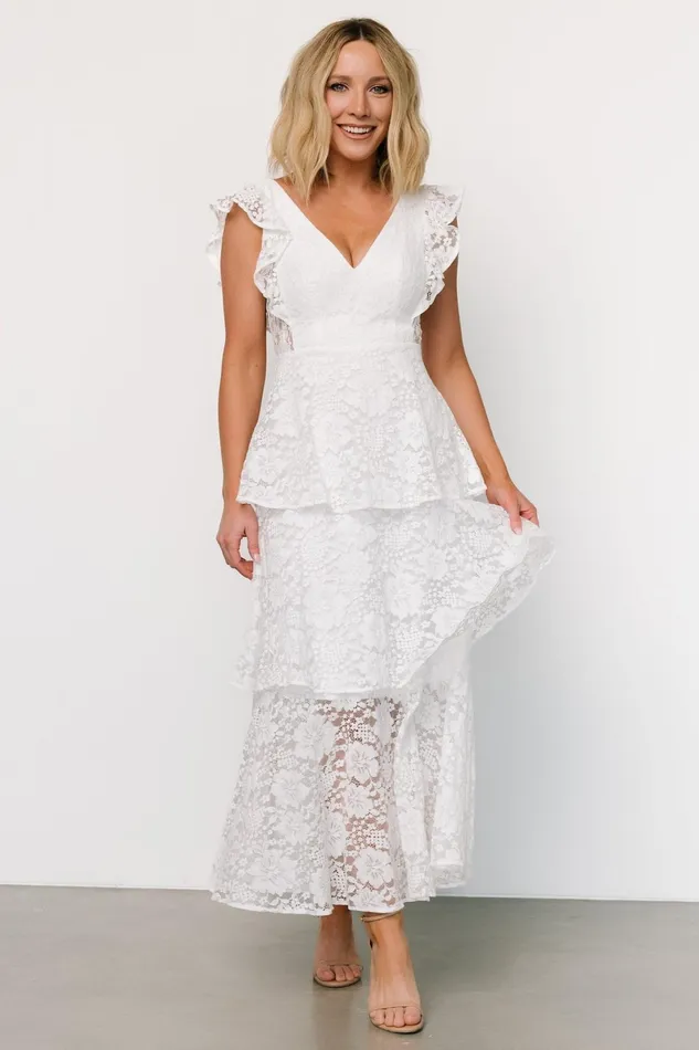Margot Lace Tiered Maxi Dress Off White Women Baltic Born Bridal