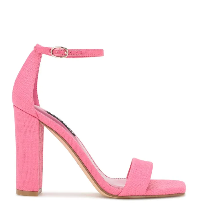 Marrie Ankle Strap Sandals Pink Raffia Women Nine West Heeled