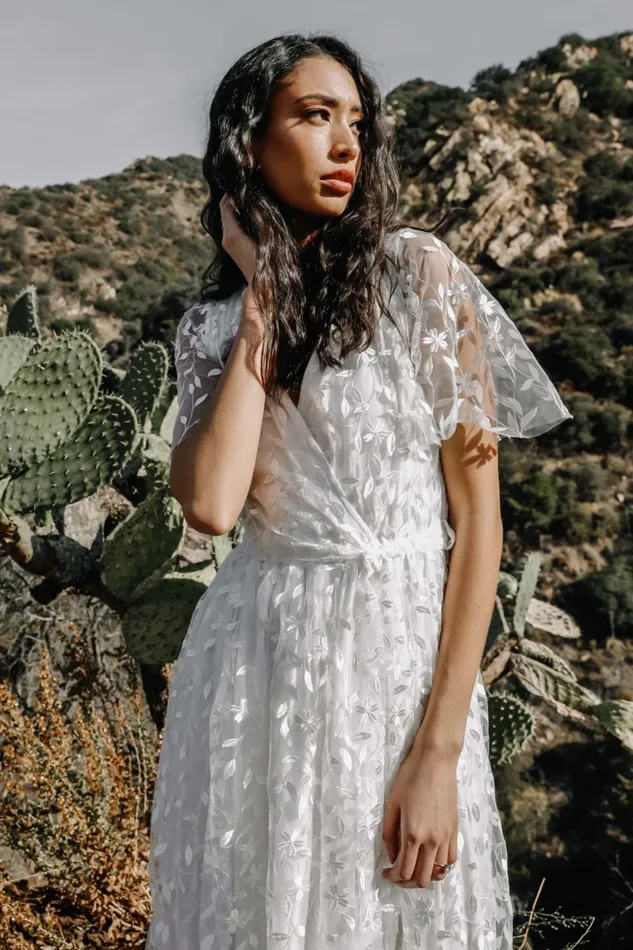 Marseille Embossed Maxi Dress White Women Baltic Born Bridal