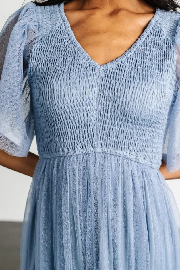 Martha Smocked Tulle Dress Dusty Blue Women Baltic Born Bump Friendly Martha Smocked Tulle Dress Dusty Blue Women Baltic Born Bump Friendly