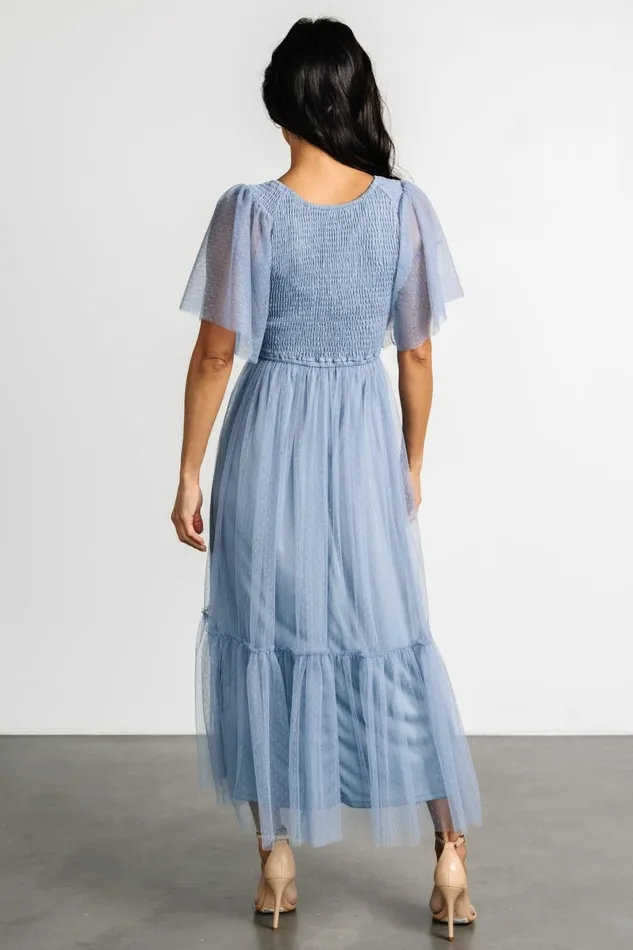 Martha Smocked Tulle Dress Dusty Blue Women Baltic Born Bump Friendly Martha Smocked Tulle Dress Dusty Blue Women Baltic Born Bump Friendly