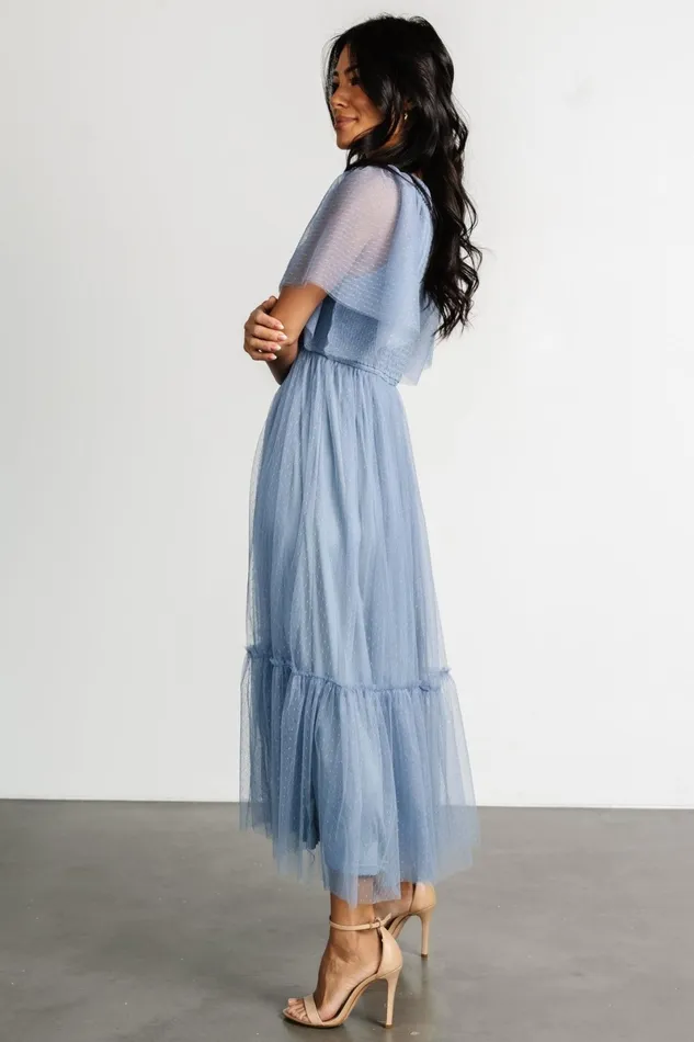 Martha Smocked Tulle Dress Dusty Blue Women Baltic Born Bump Friendly Martha Smocked Tulle Dress Dusty Blue Women Baltic Born Bump Friendly