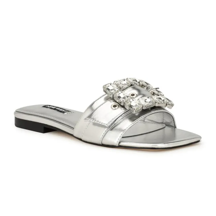 Matter Buckle Flat Sandals Silver Women Nine West Sandals Matter Buckle Flat Sandals Silver Women Nine West Sandals