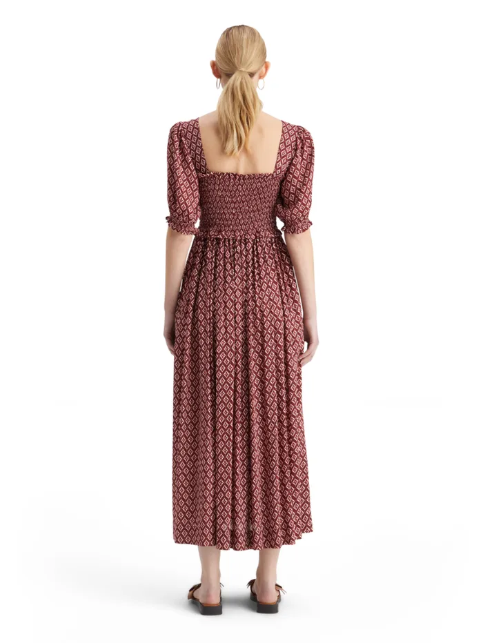 MAXI DRESS WITH SMOCK Geo Flower Bordeaux Women Scotch and Soda Dresses and Jumpsuits MAXI DRESS WITH SMOCK Geo Flower Bordeaux Women Scotch and Soda Dresses and Jumpsuits