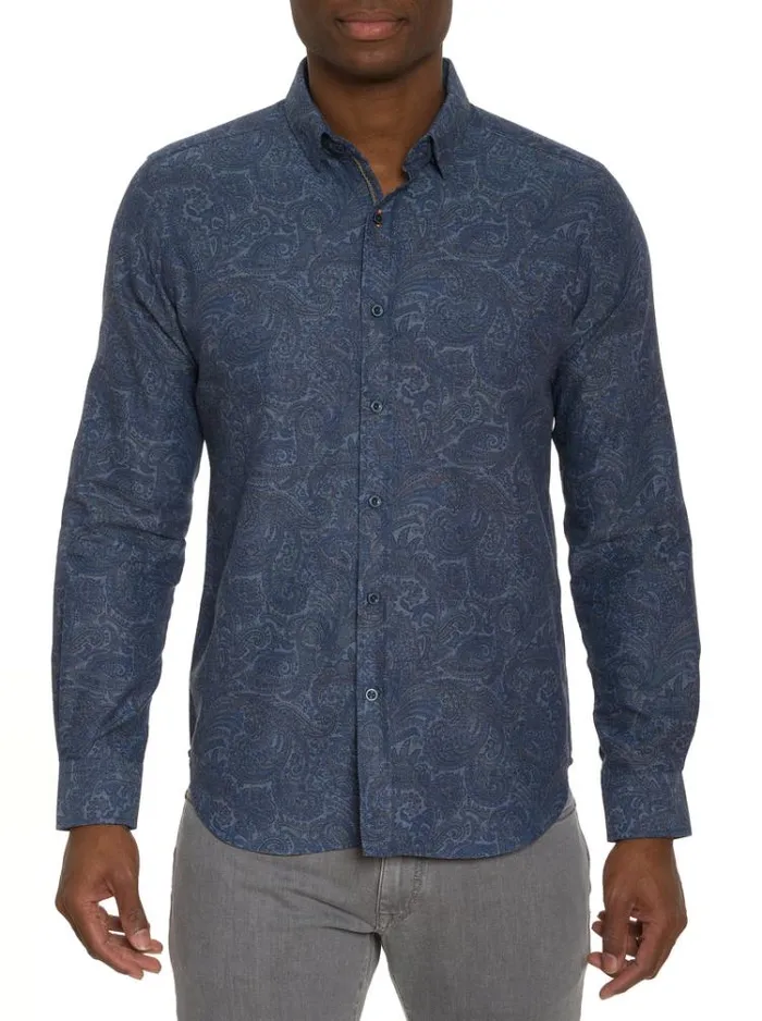 Men AMRANI LONG SLEEVE BUTTON DOWN SHIRT Grey Robert Graham Button Down Shirts