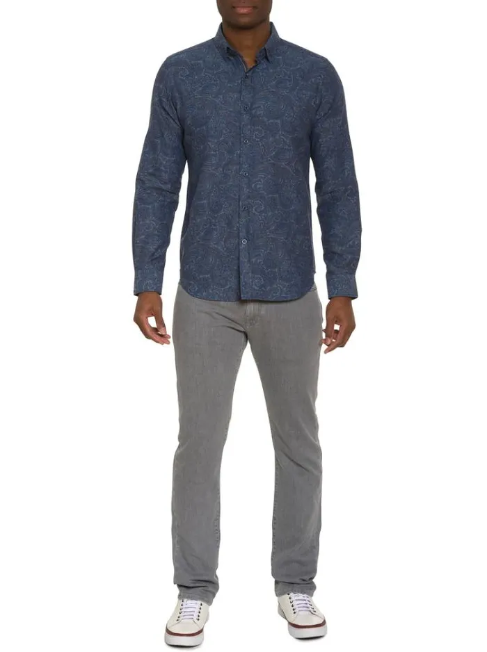 Men AMRANI LONG SLEEVE BUTTON DOWN SHIRT Grey Robert Graham Button Down Shirts
