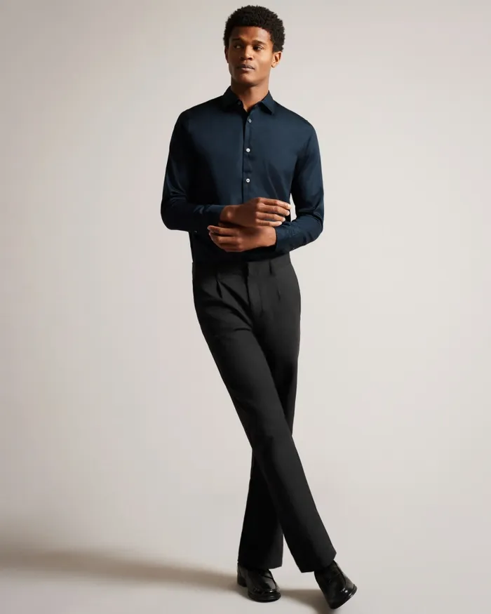 Men BELLOW 8211 Long Sleeve Satin Stretch Shirt Navy Ted Baker Shirts Men BELLOW 8211 Long Sleeve Satin Stretch Shirt Navy Ted Baker Shirts